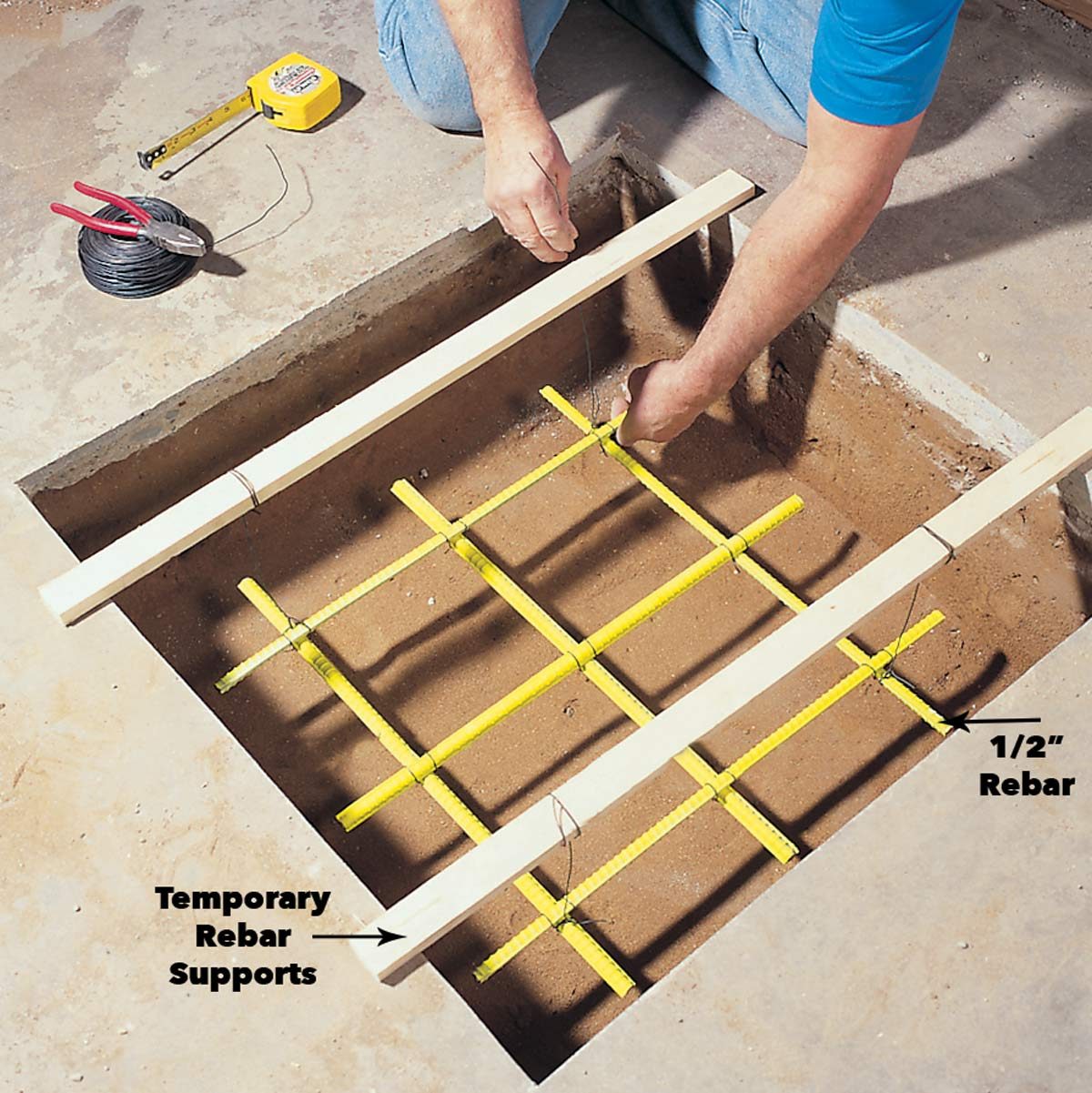place the rebar concrete footings
