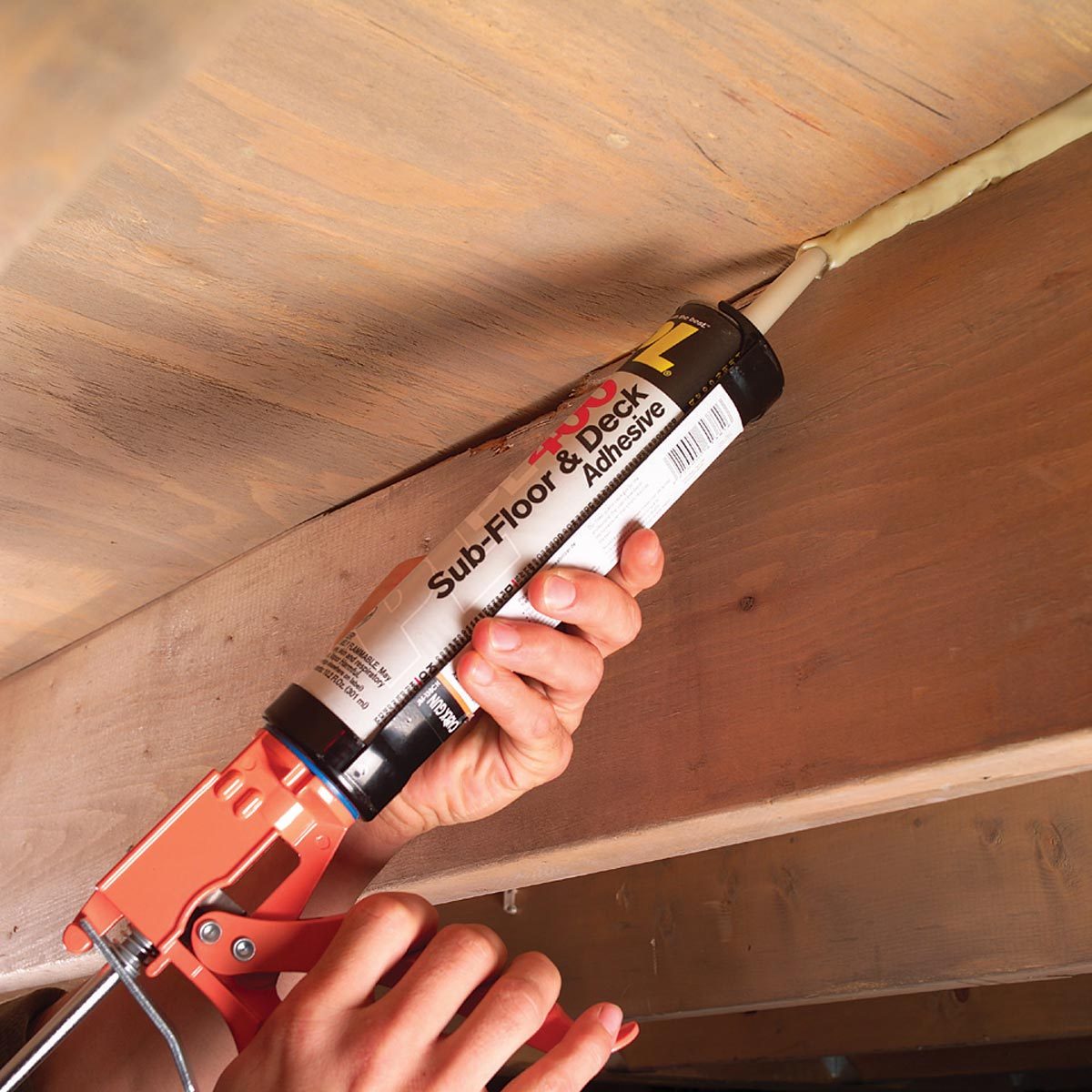 Fill gaps with construction adhesive