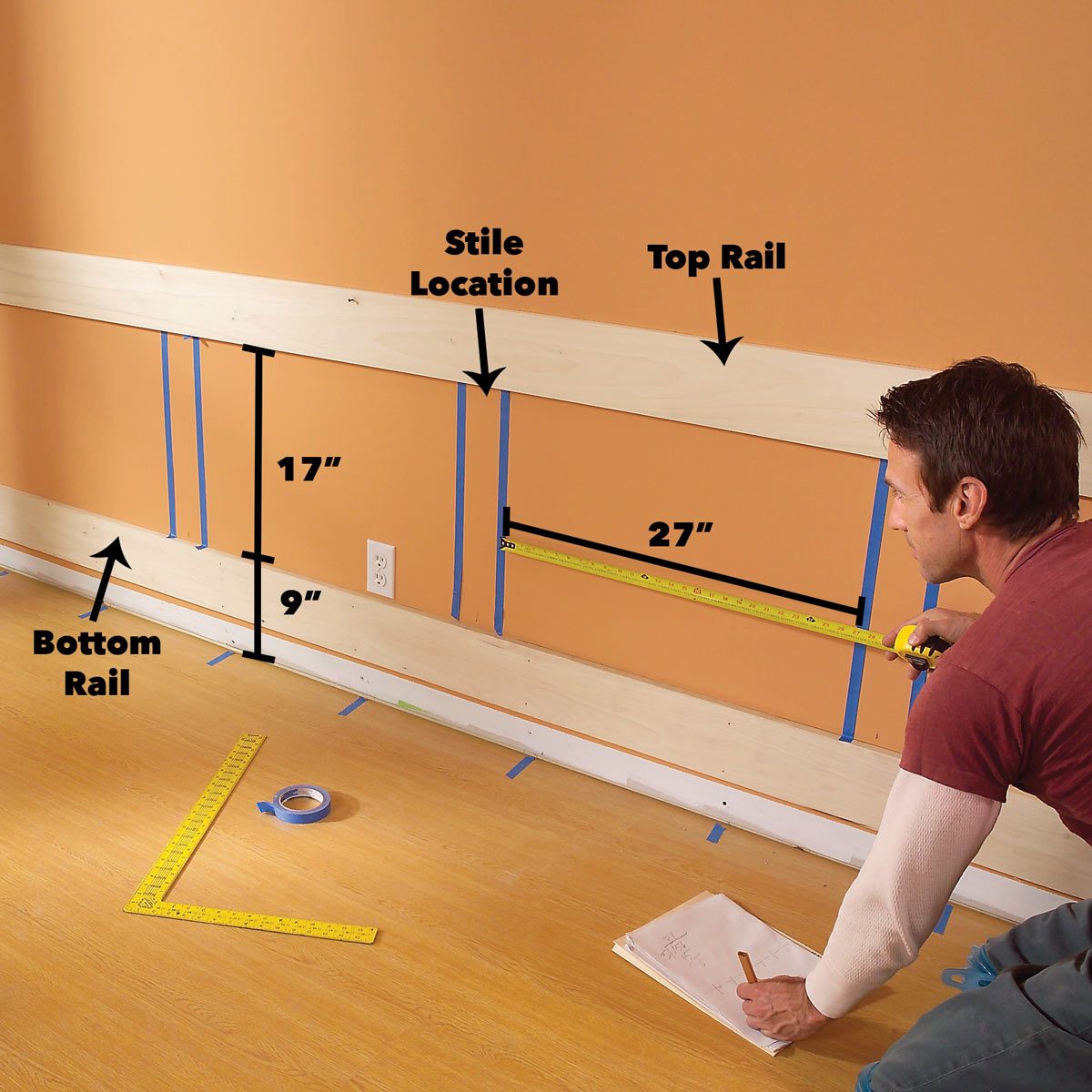 measure rail width wood wainscoting panels