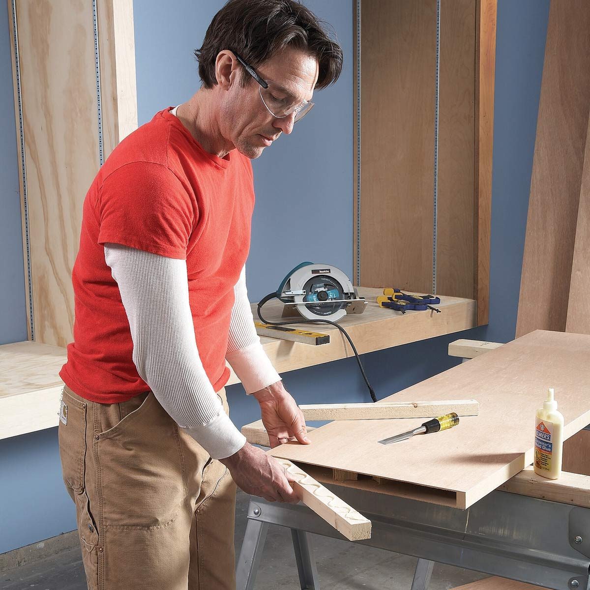 Garage cabinet shelves make from doors