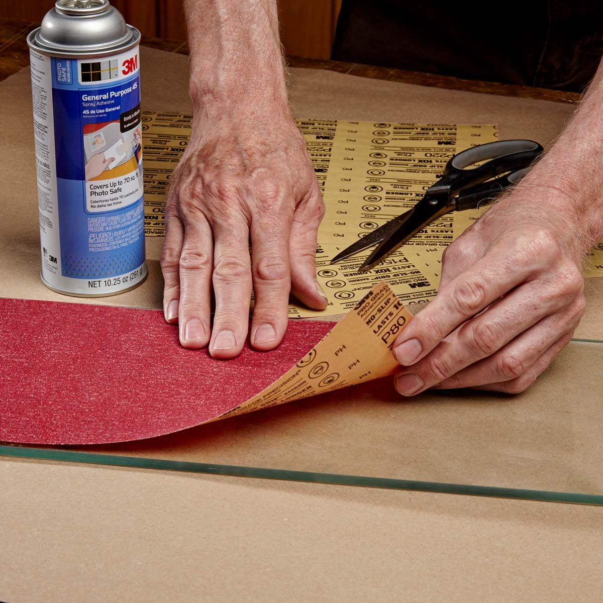 glue sandpaper to glass