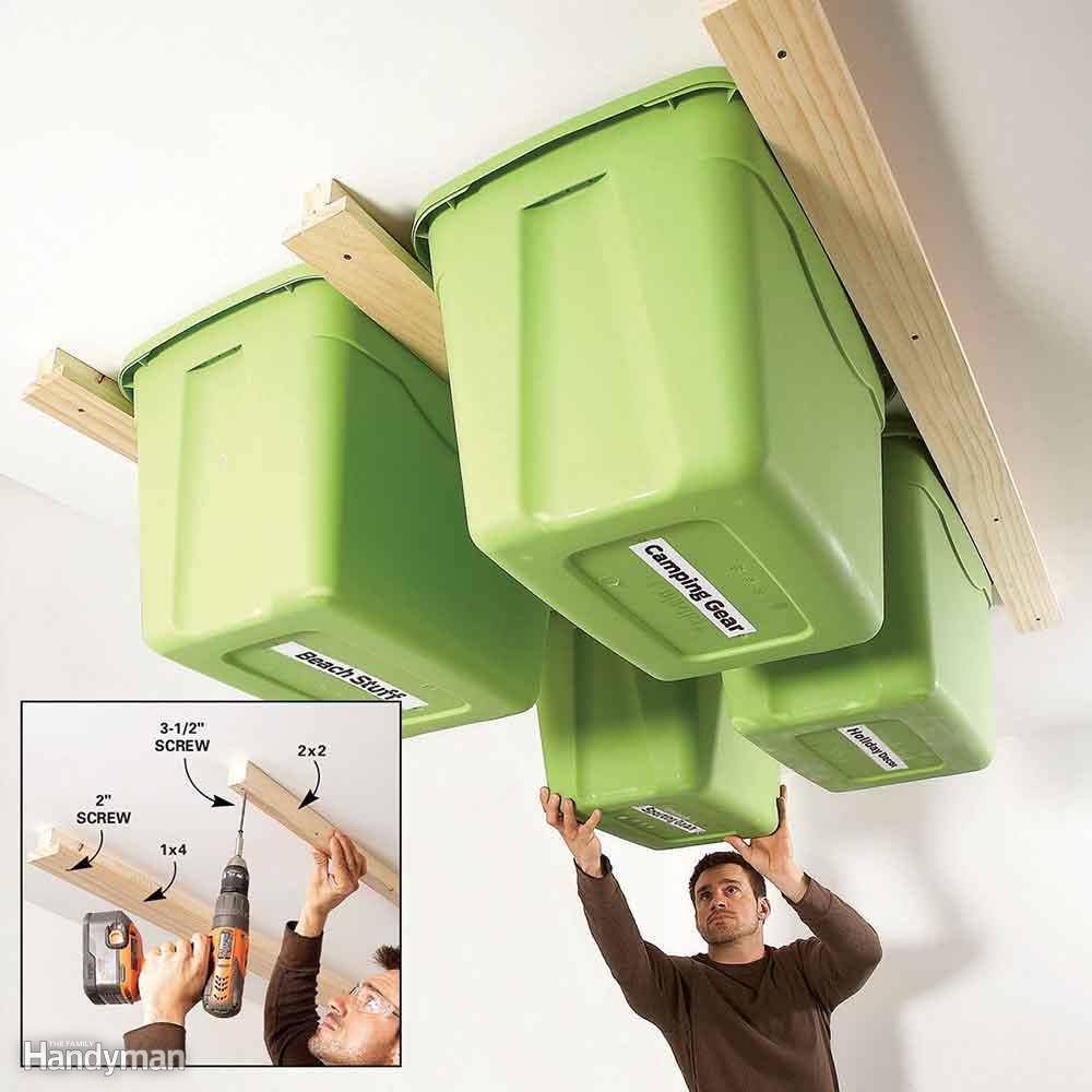 Garage ceiling track storage