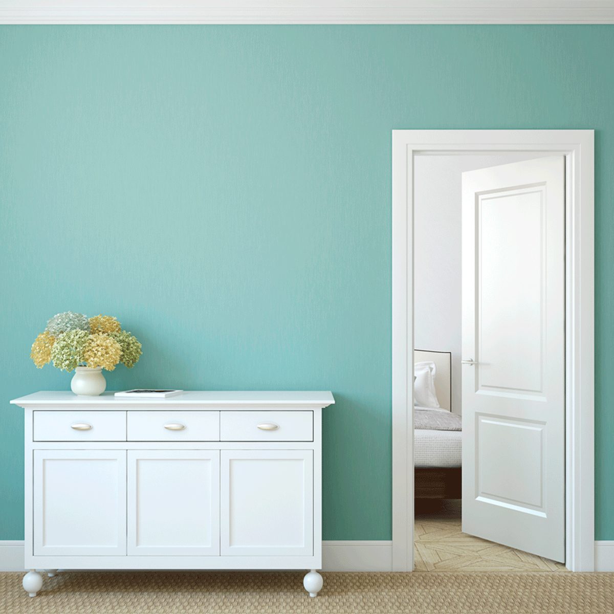 keep interior doors open teal wall