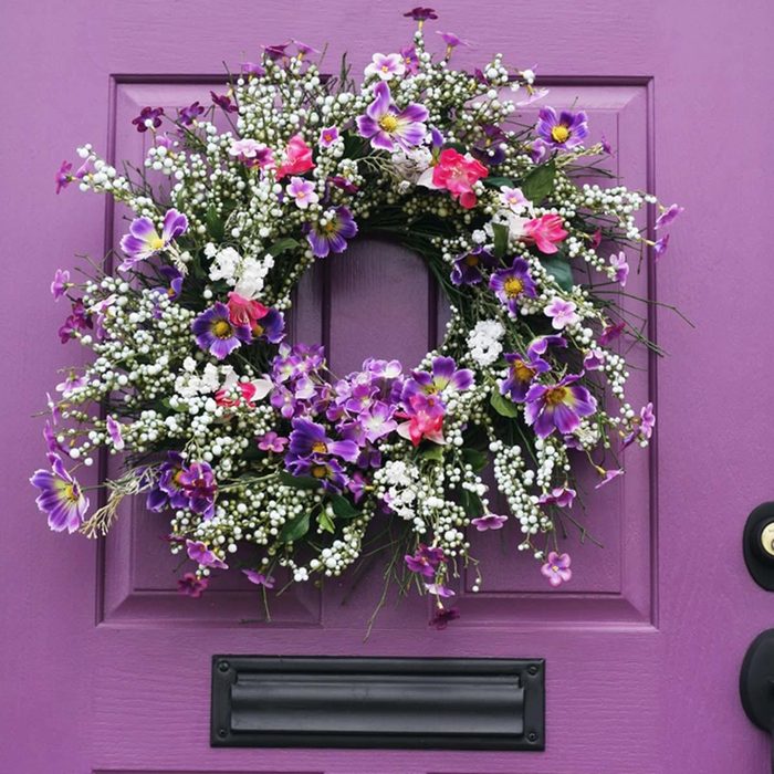 purple front door floral wreath
