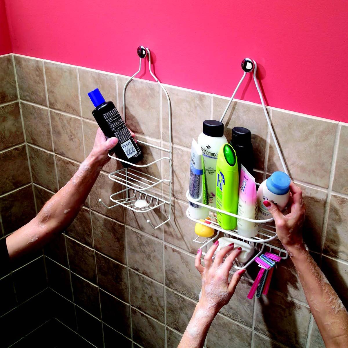 more shower shelves hanging with knobs