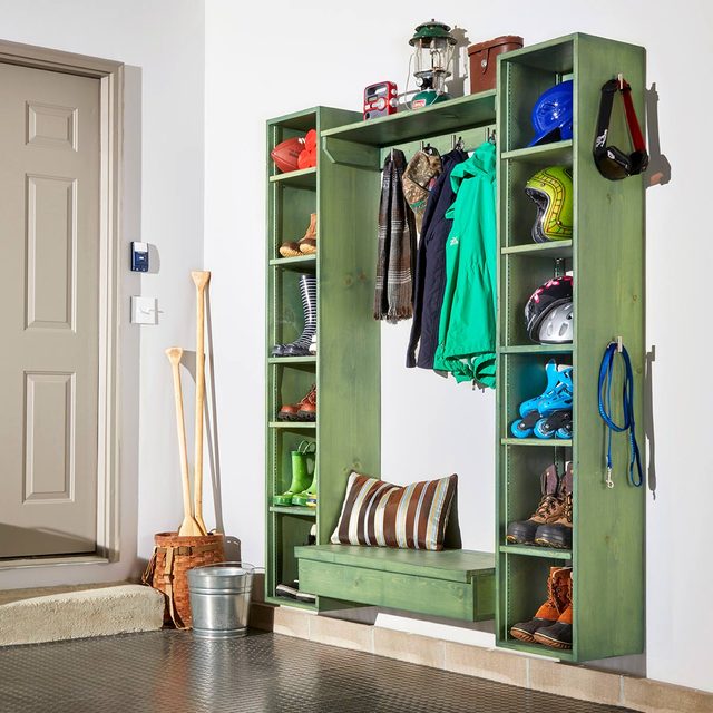 green garage storage organizer garage mudroom ideas