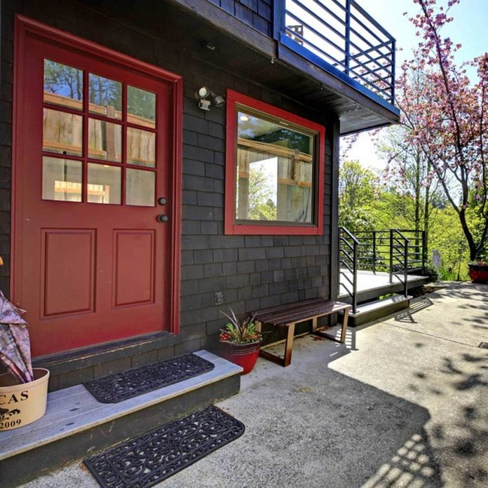 black with red door and trim exterior home color