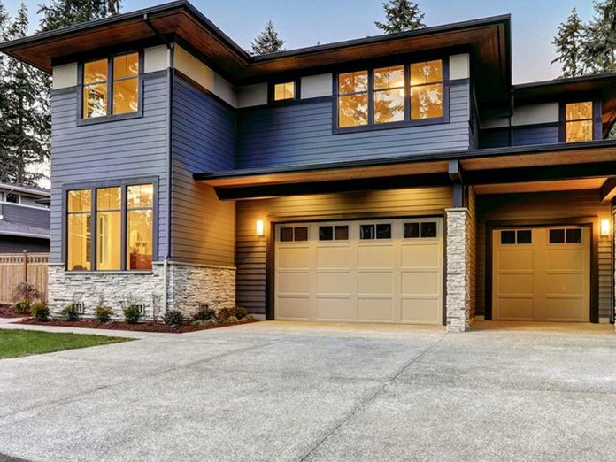 blue gray exterior color modern home