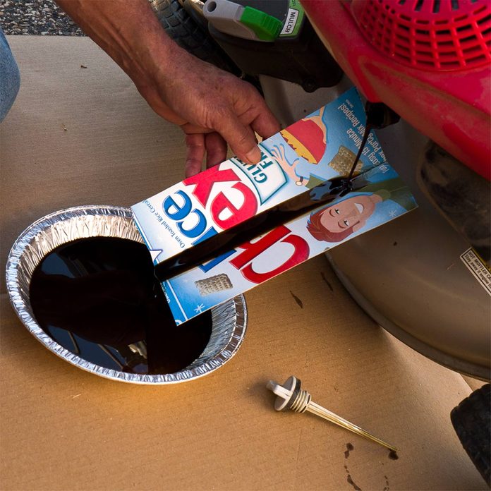 oil change trough for mower