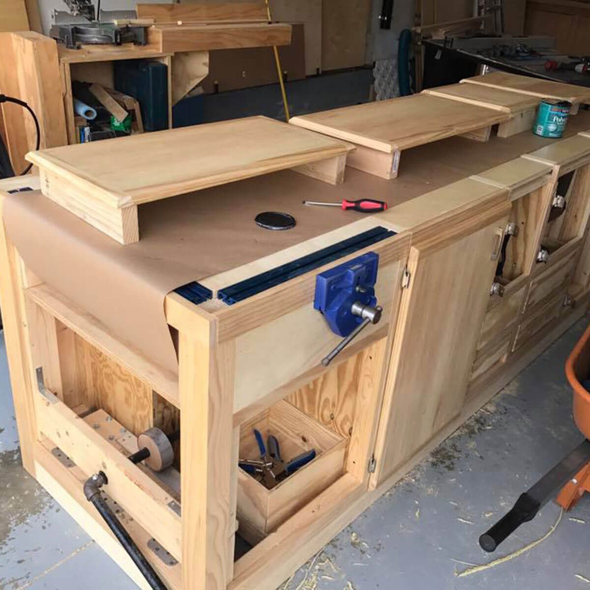 mounted kraft paper in workbench