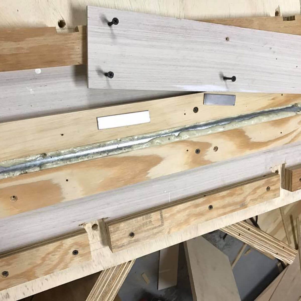 gluing bars in flip-top workbench