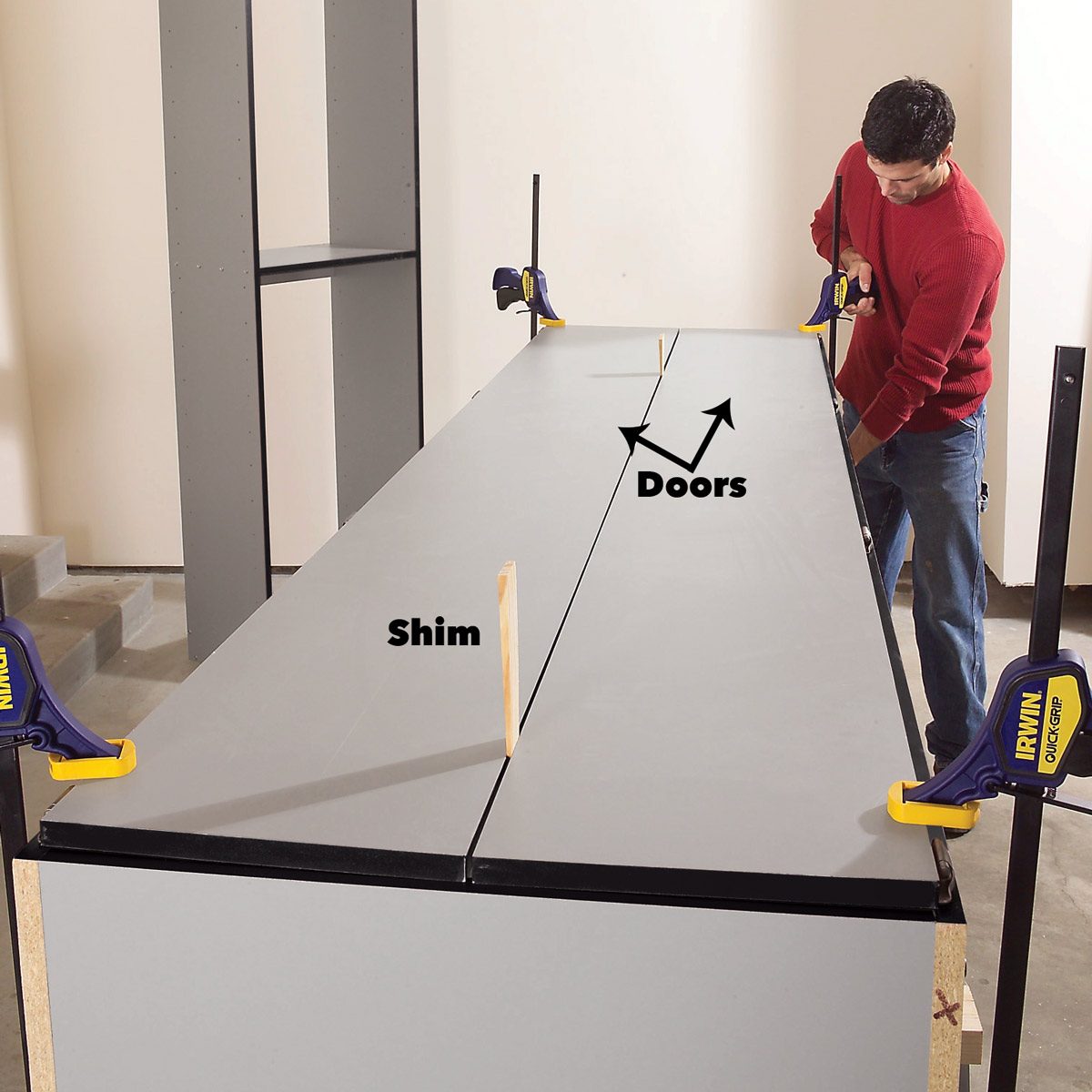 how to shim diy cabinet doors for garage