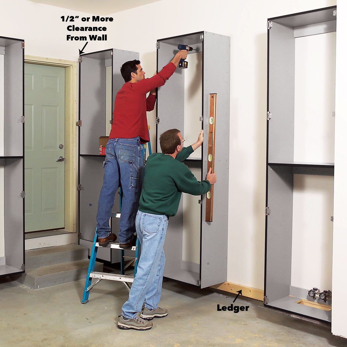 hang cabinets on garage wall