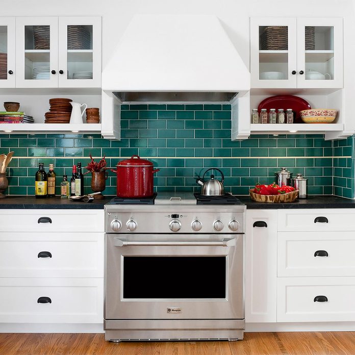 bright green backsplash kitchen remodel
