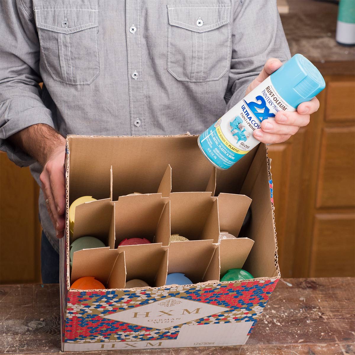 Store Spray Paint in a Wine Box