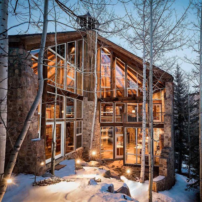 skiing log cabin