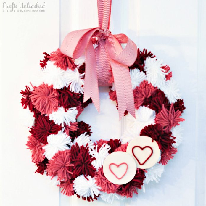 yarn pompom valentines wreaths