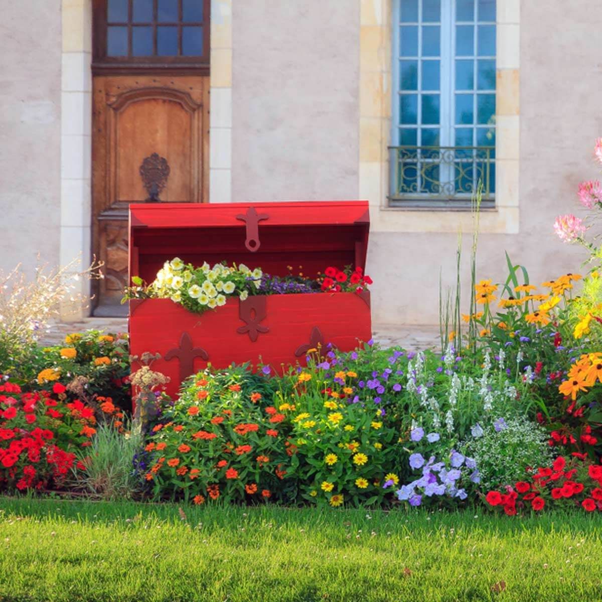 flower bed garden red chest