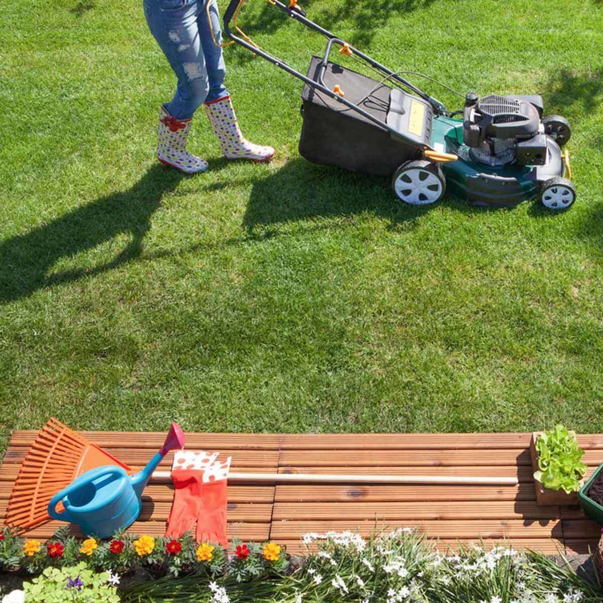 mowing the lawn yard work