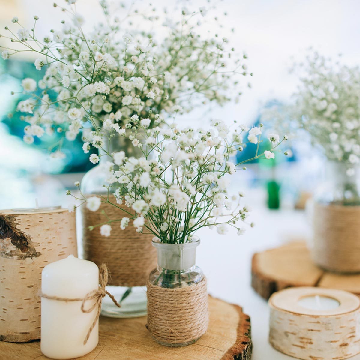 tree stump wedding centerpieces