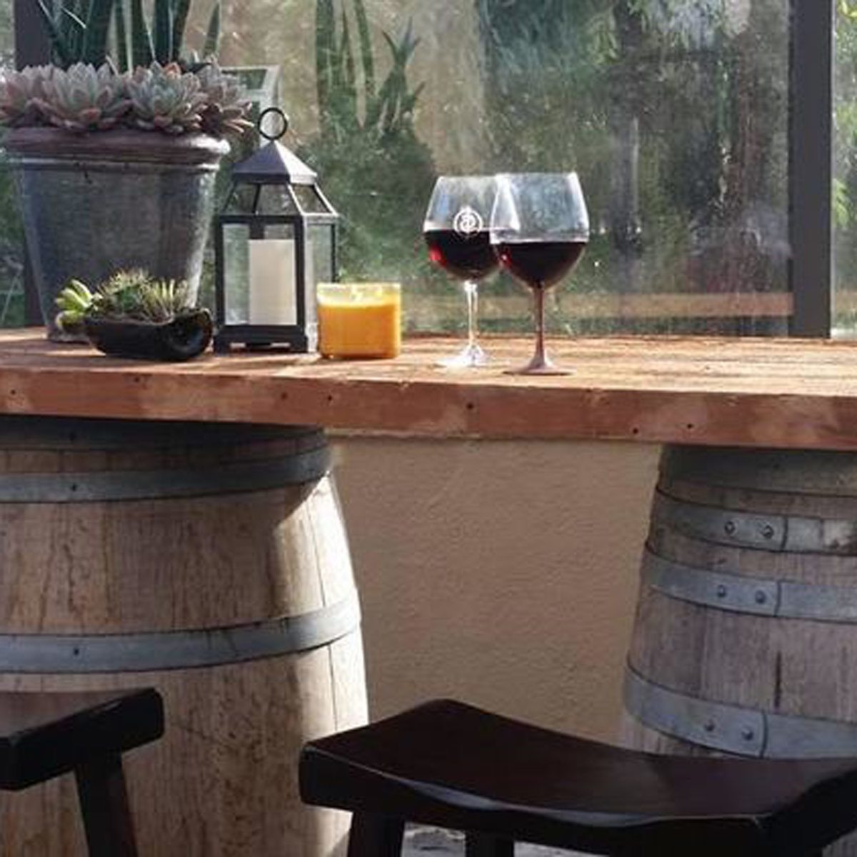 wine barrel patio bar table