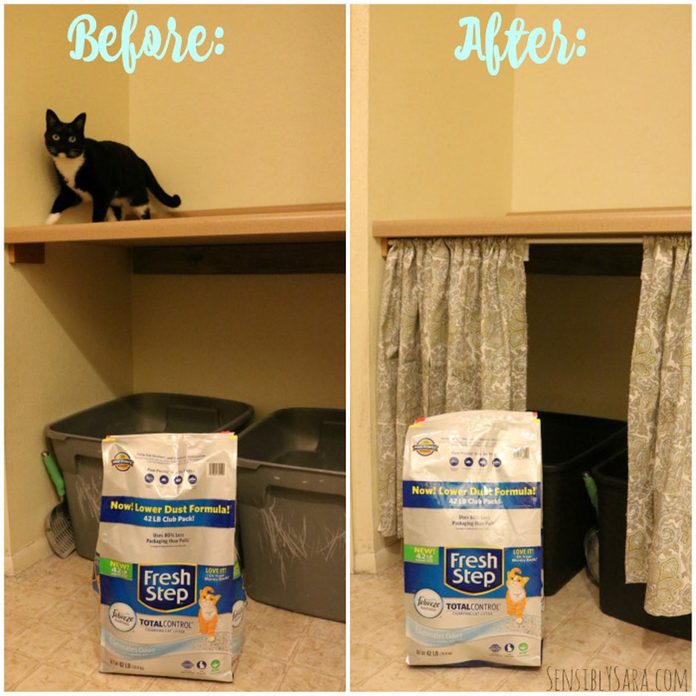 Curtain closet tension rod litter box