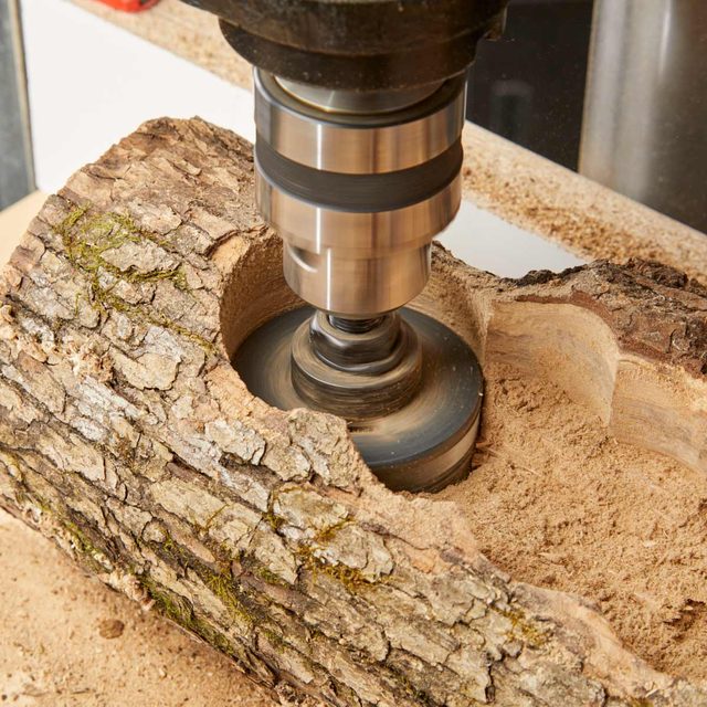 log planter hole saw cuts second pass