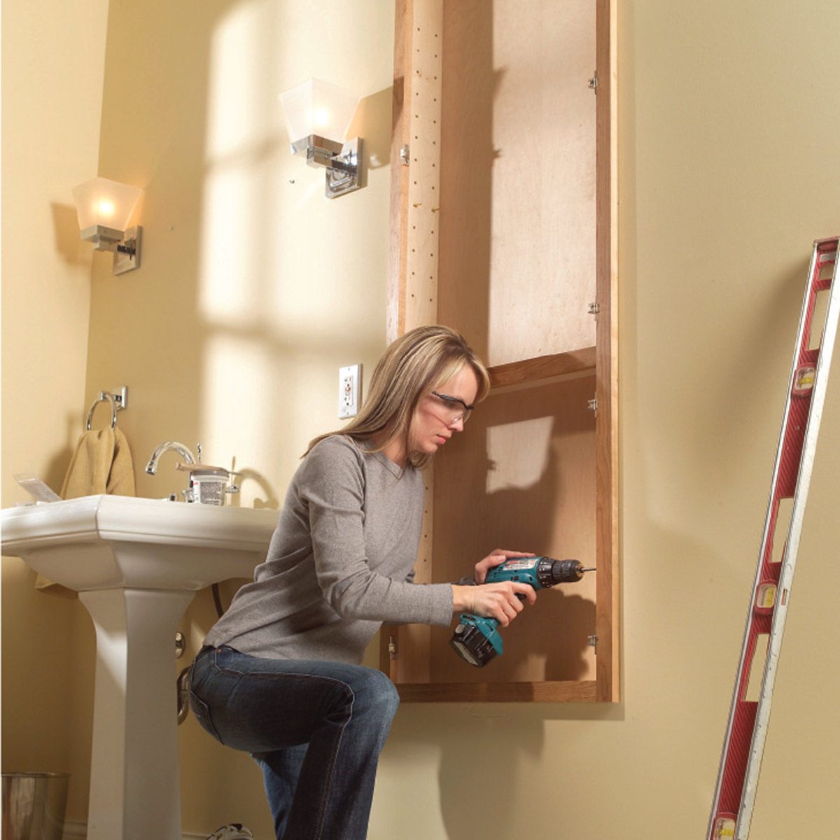 built-in bath cabinet