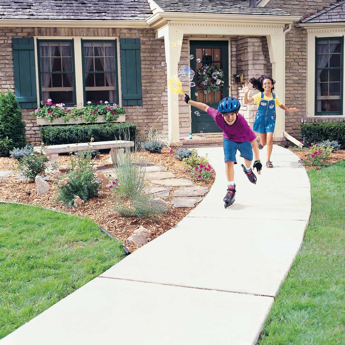 Concrete Sidewalk kids roller blading playing outside concrete walkway cost, cost of sidewalk