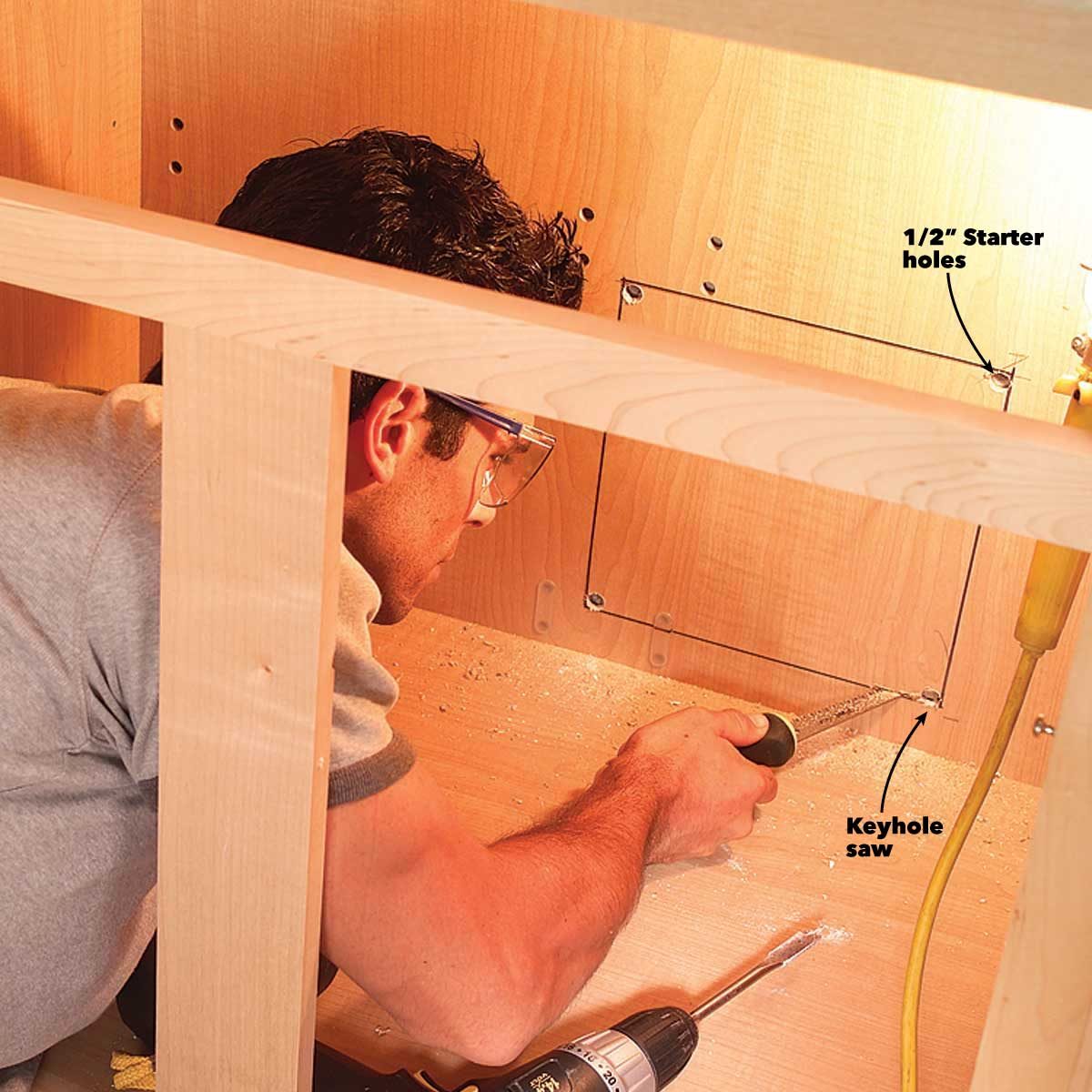 under cabinet lighting access hole