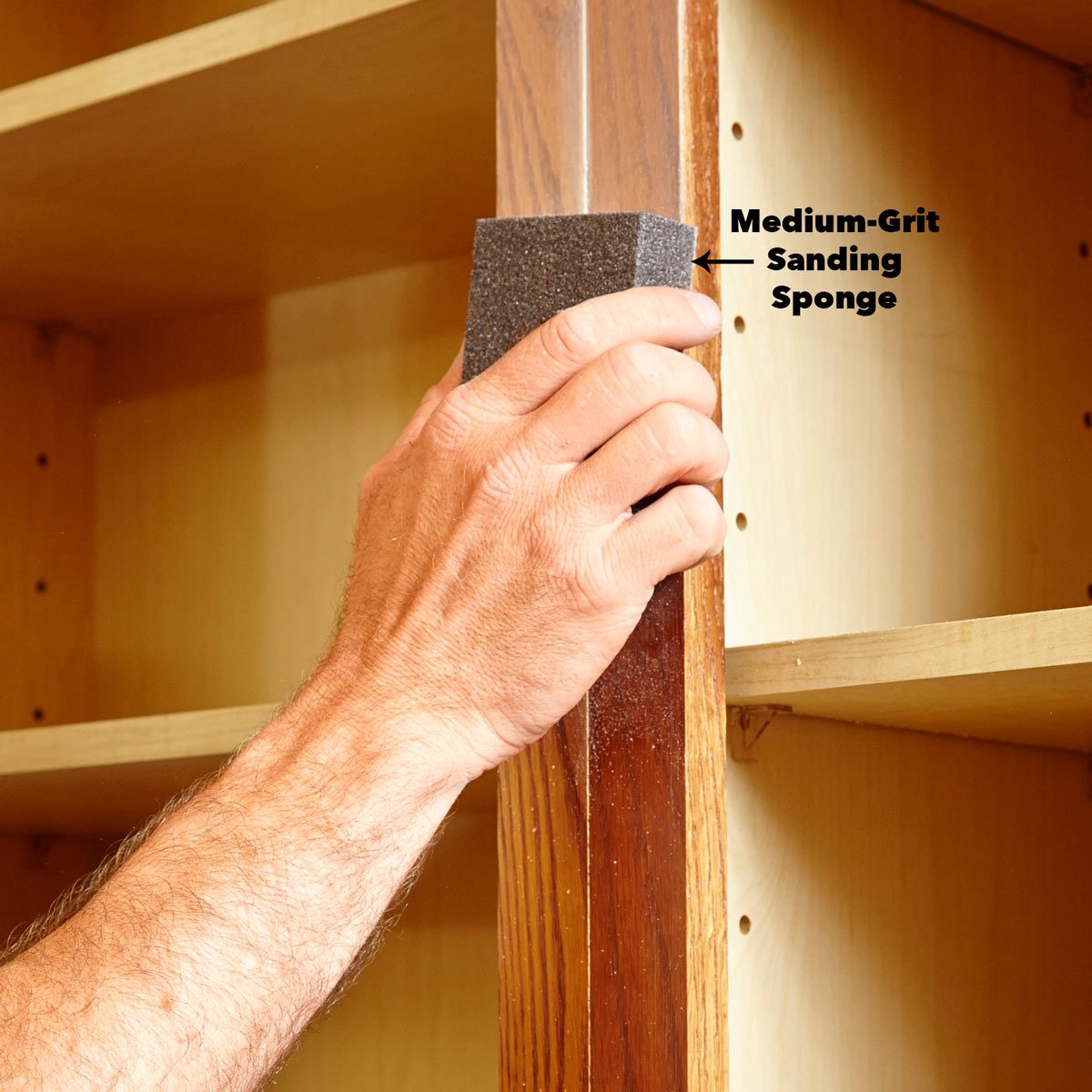 preparing cabinets: medium-grit sanding sponge