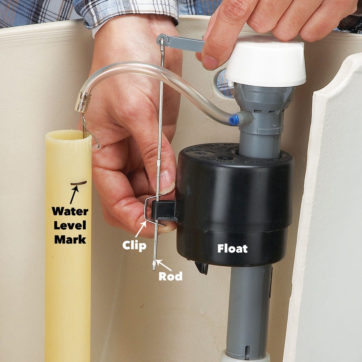 Running Toilet - Adjust the toilet fill height by checking the float