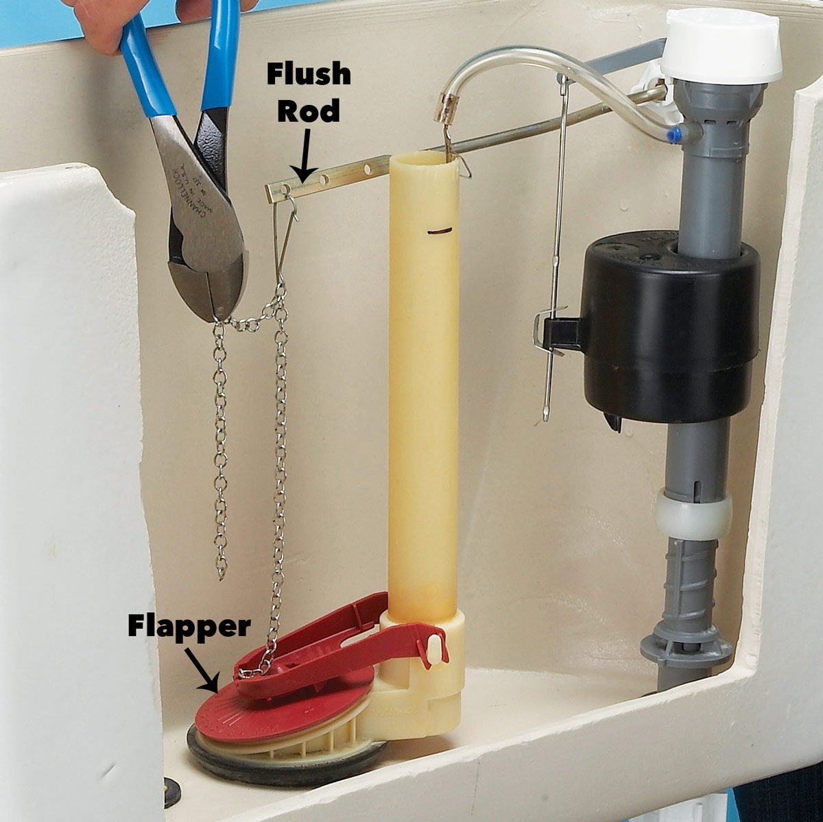 Running Toilet - Adjust the Flush Handle/Flapper Chain in toilet diagram