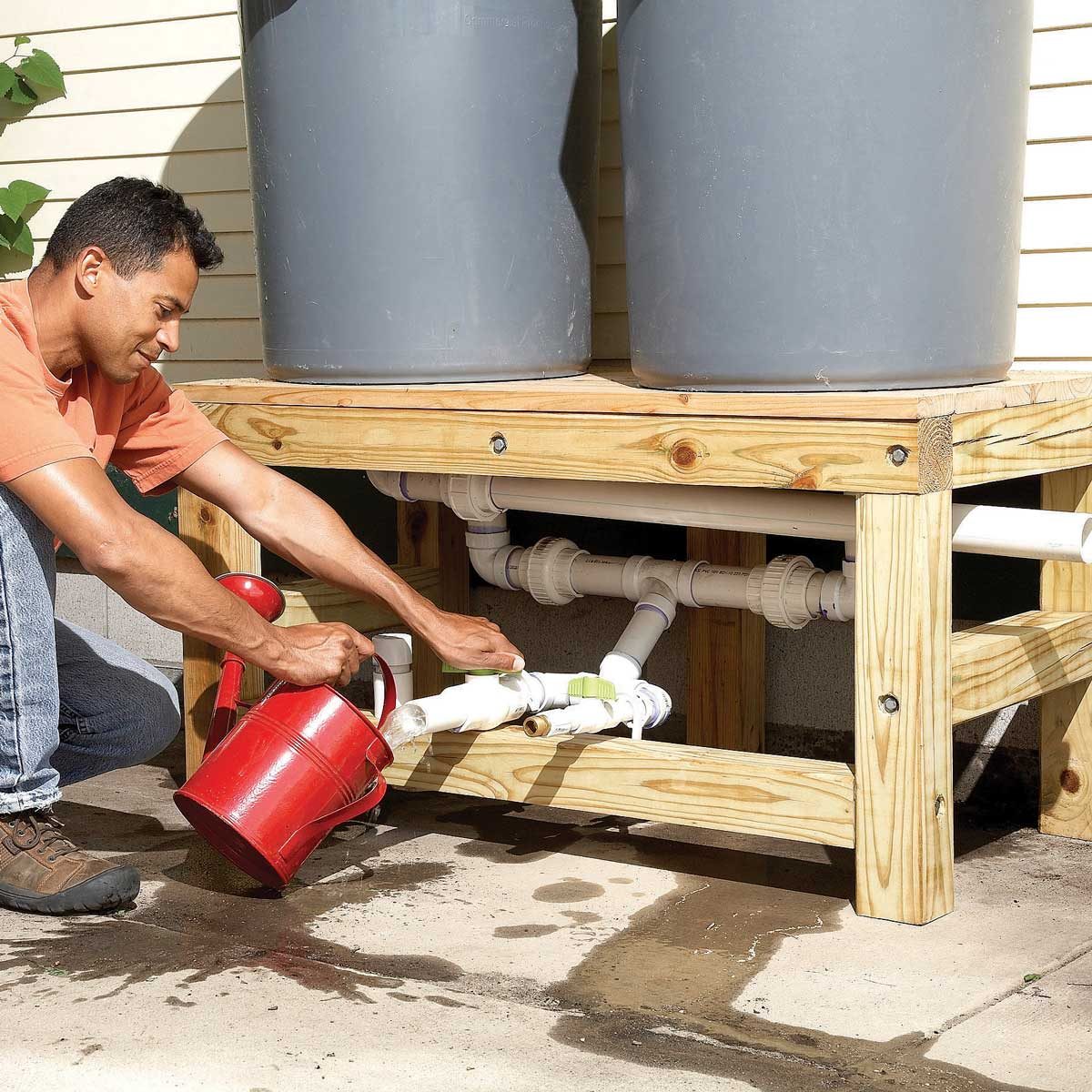 install valves garbage cans rain barrels