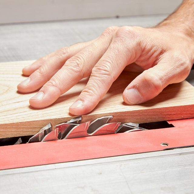 Setup Tips The blade setup determines how deep the pins and sockets are on your joint. Box joints look best when they are cut to match the thickness of your stock. Make a test joint before cutting into the material you plan on using for your enclosure. Your jig will likely have to be fine-tuned after its initial setup. Using a framing square, check that the blade is 90-degrees to the tabletop and 90-degrees to the miter gauge sled. If the joint is too loose, the pins are too small, so make the space between the blade and the peg bigger by sliding the jig along the fence, moving the peg away from the blade. If the joint is too tight, make the pins smaller by sliding the jig to move the peg closer to the blade. Building the box jig Before you start, be sure all your parts are cut to size and then swap your table saw blade to a correctly-sized dado stack. This includes trimming the square stock to the exact same width as the dado stack for the peg. This post is written for 1/2-in. x 1/2-in. notches in 1/2-in. thick stock. With the miter gauges in the miter slots, fasten the fence through the back of the miter gauges with 1-1/4-in. screws to make a sled. Clamp the second piece of plywood flat against the fence and push this setup through the dado blade. Unclamp the piece of plywood and glue a 2-in. length of 1/2-in. square stock (remember to match to your specific dimension) into the cut you just made. Create a space between the peg and the blade using the remainder of the 1/2-in. stock; this makes the pins and sockets the same size. Clamp the jig to the miter gauge sled. Making the cuts With the jig adjusted, make a test joint to check the fit. The initial adjustment may need to be dialed in to get the fit nice and snug. If the joint is loose, the pins are too small (slide the peg away from the blade). If they don't fit, they are too big (slide the toward the