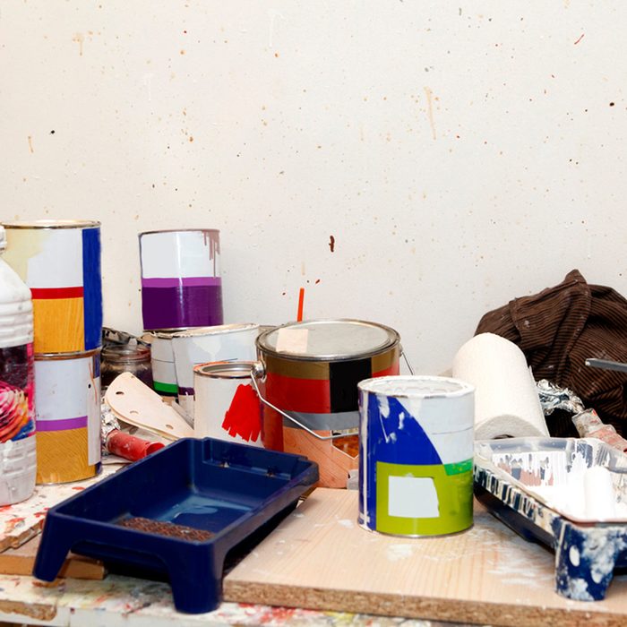 cans of paint in garage