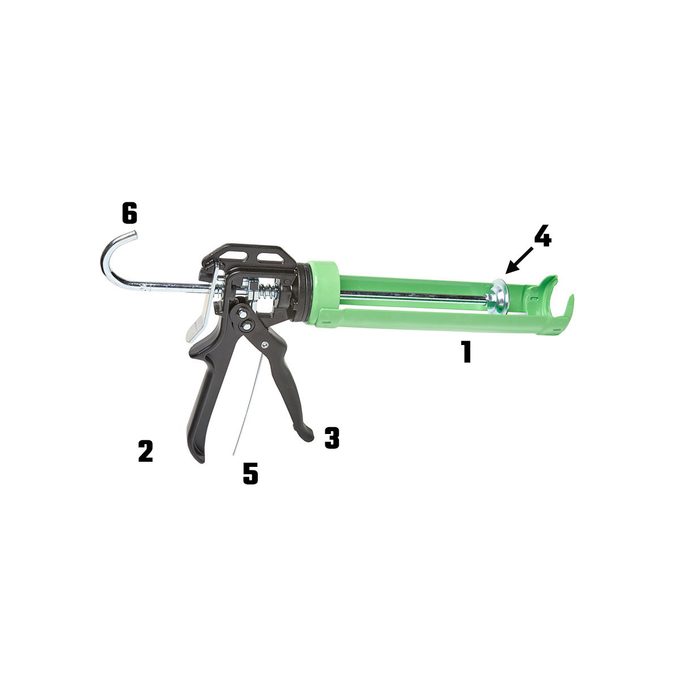 Caulking gun with labeled parts Caulking gun with labeled parts | Construction Pro Tips