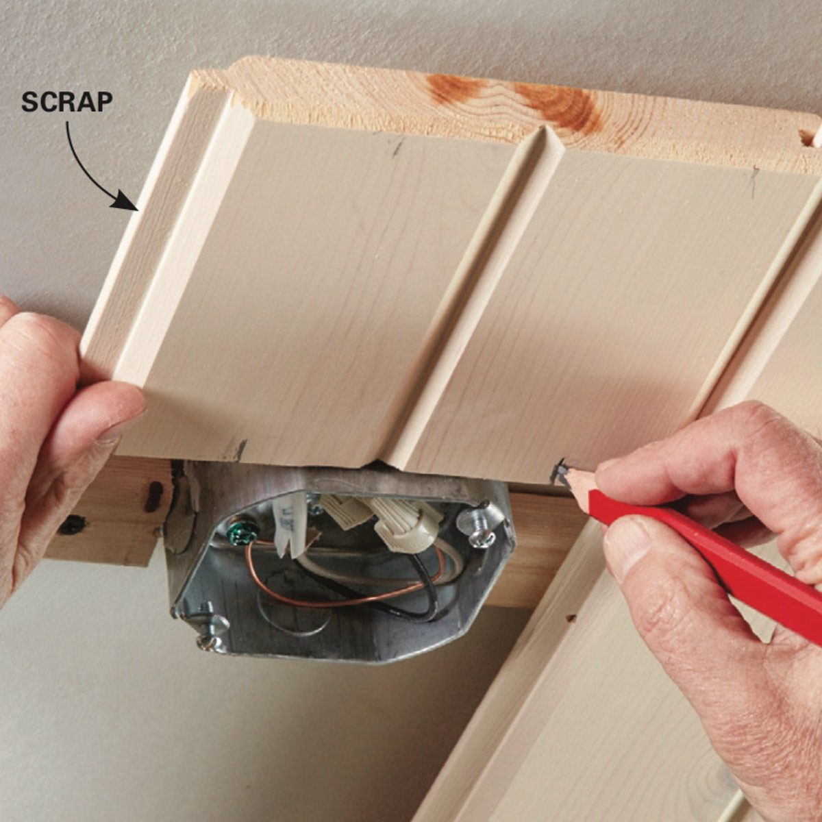 Mark the front and back of the box on a scrap.