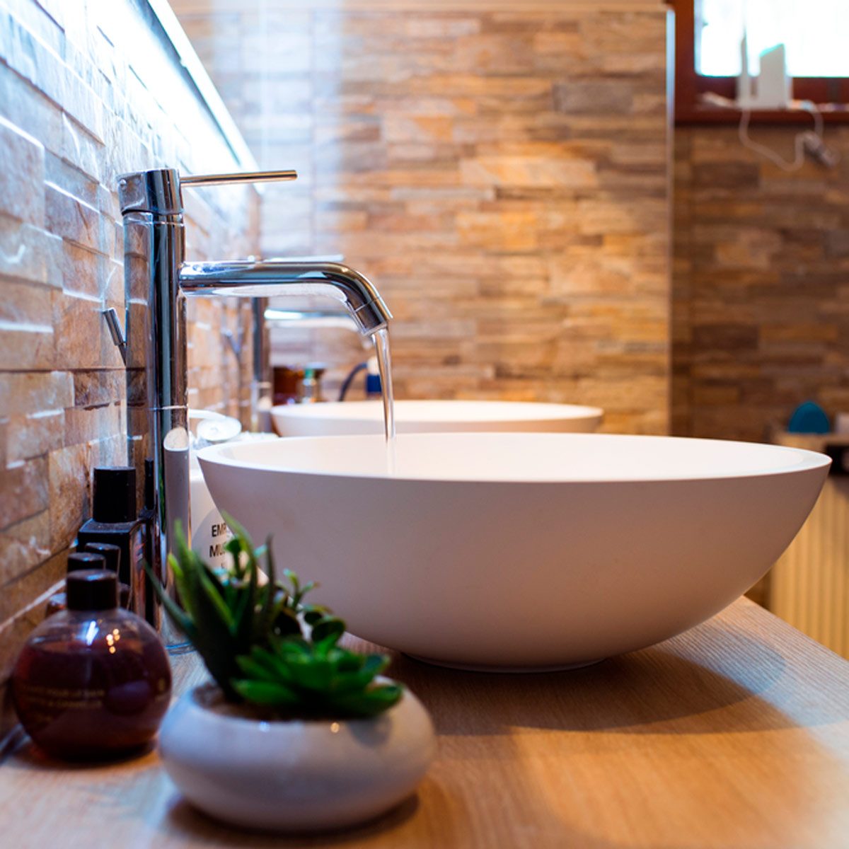 vessel sink in bathroom