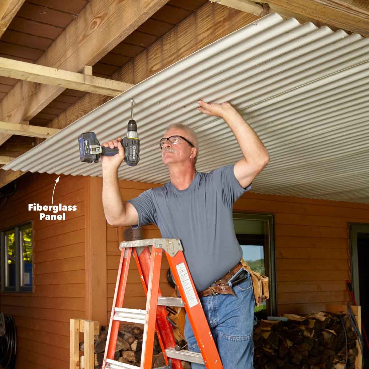 under deck roof screw the panels to the purlins