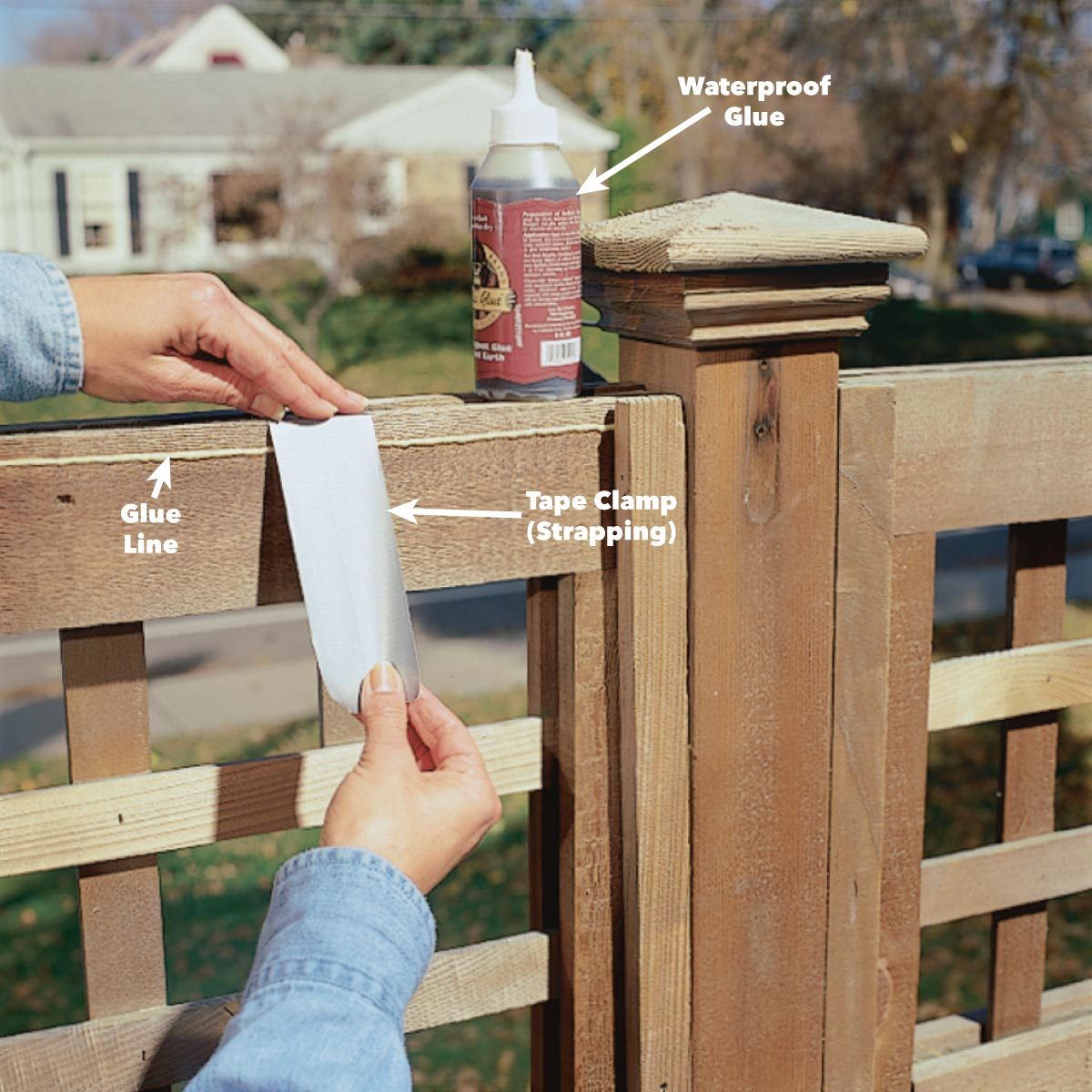 Glue damaged wood fence pieces