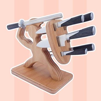 Spartan Knife Block - Handmade Premium Birch - Holds Your 6 Knives, Solid, Heavy, Magnetic Steel Holder (No Knives)