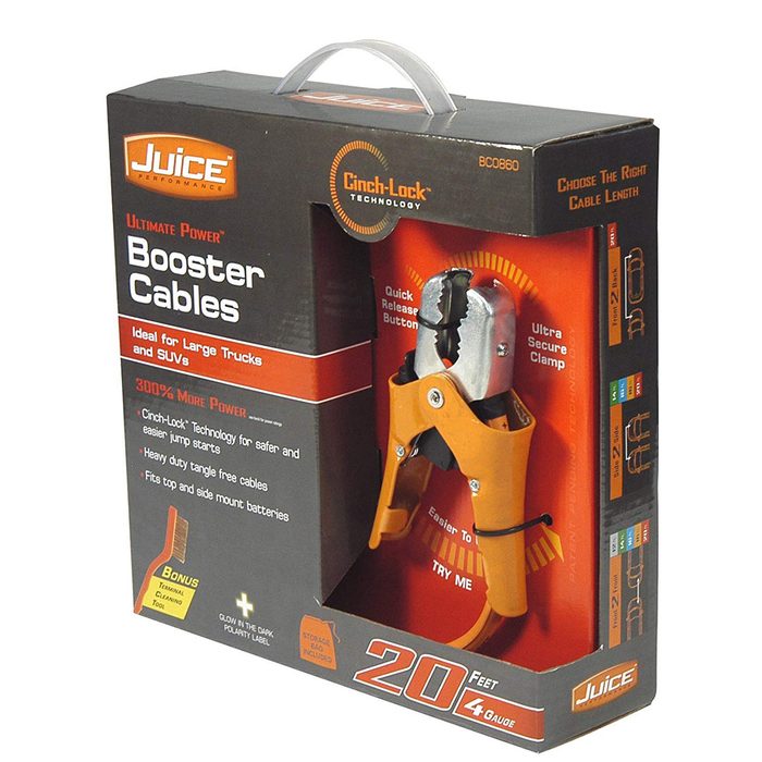 Car jumper cables that cinch onto battery terminals