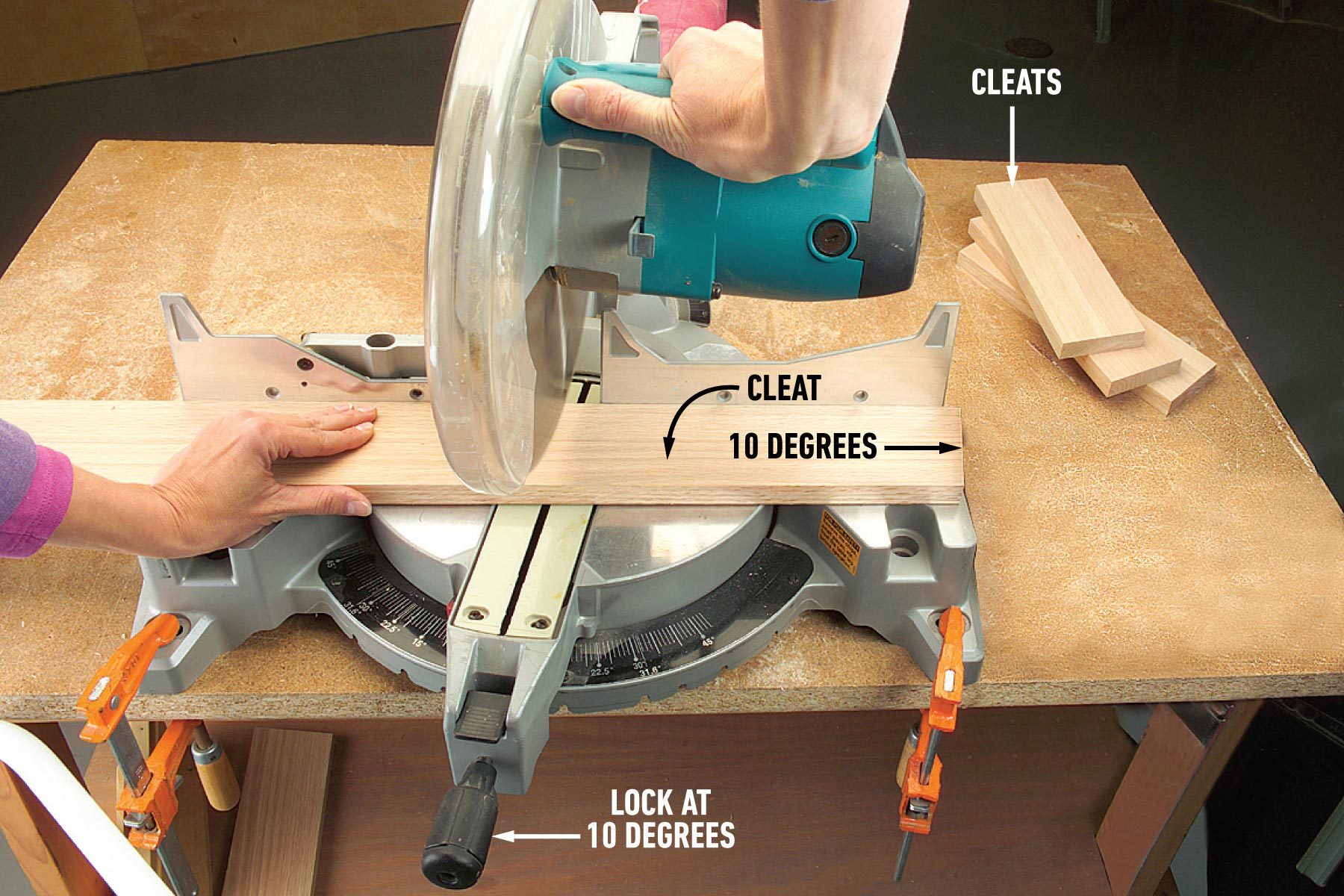 Cut the angled pieces at 10 degrees To Build A Ladder Shelf