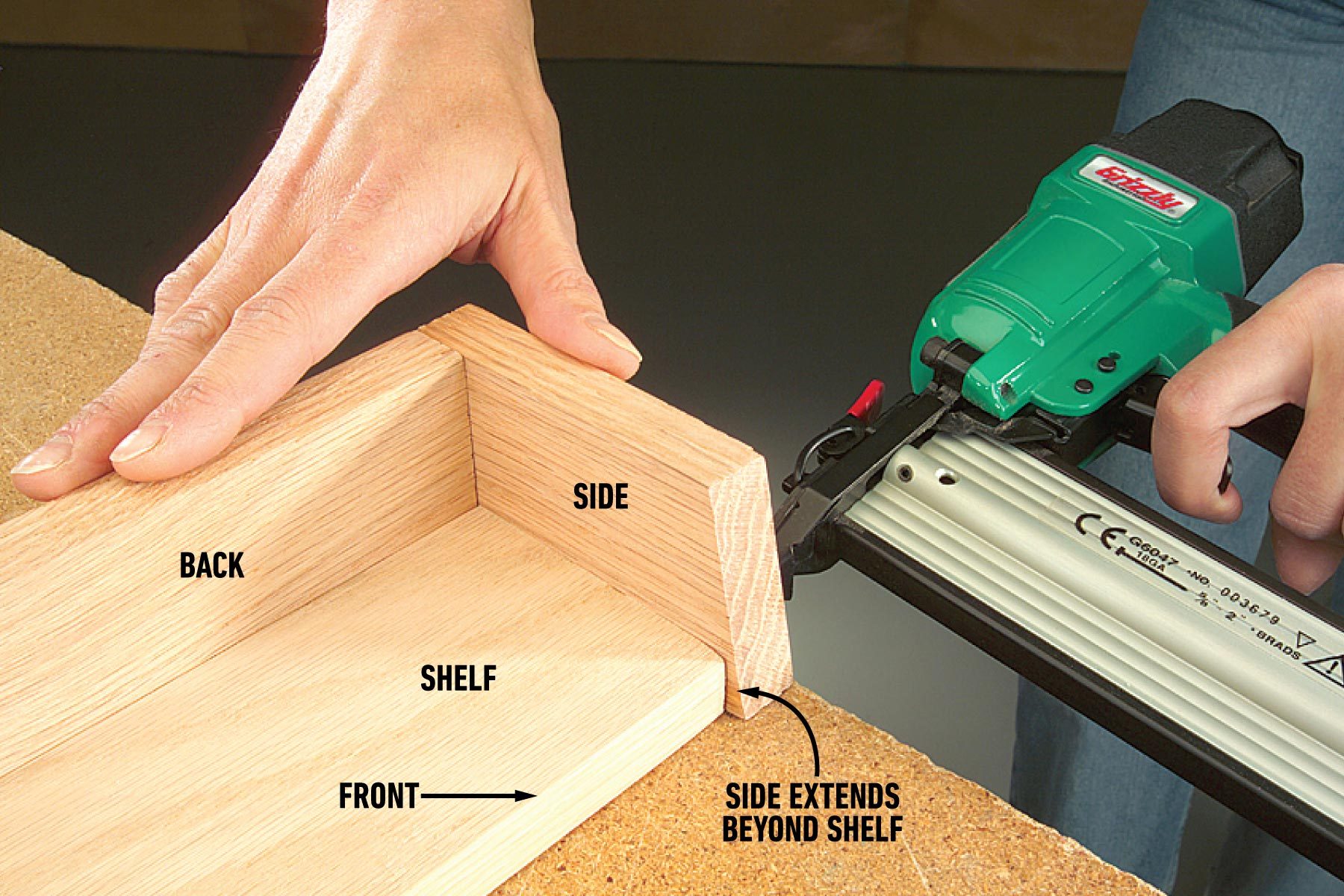 Attach the shelf backs and sides To Build A Ladder Shelf