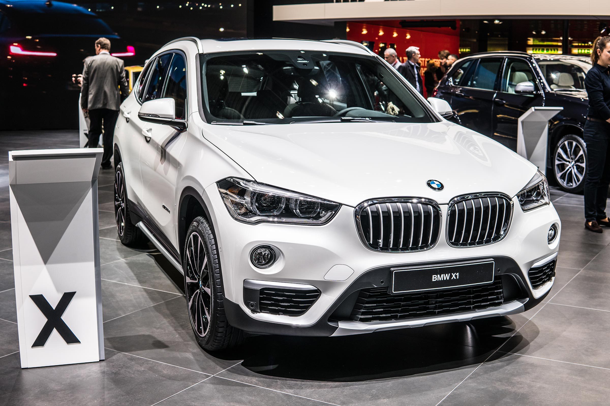 Geneva, Switzerland, March 06, 2018: metallic white BMW X1 at 88th Geneva International Motor Show GIMS, manufactured and marketed by BMW