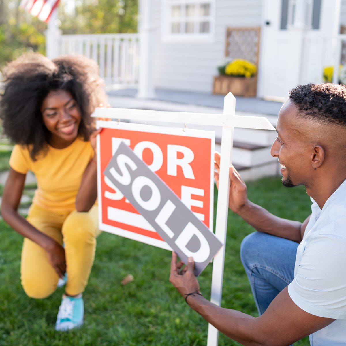 Young couple buying a new house home for sale home sold