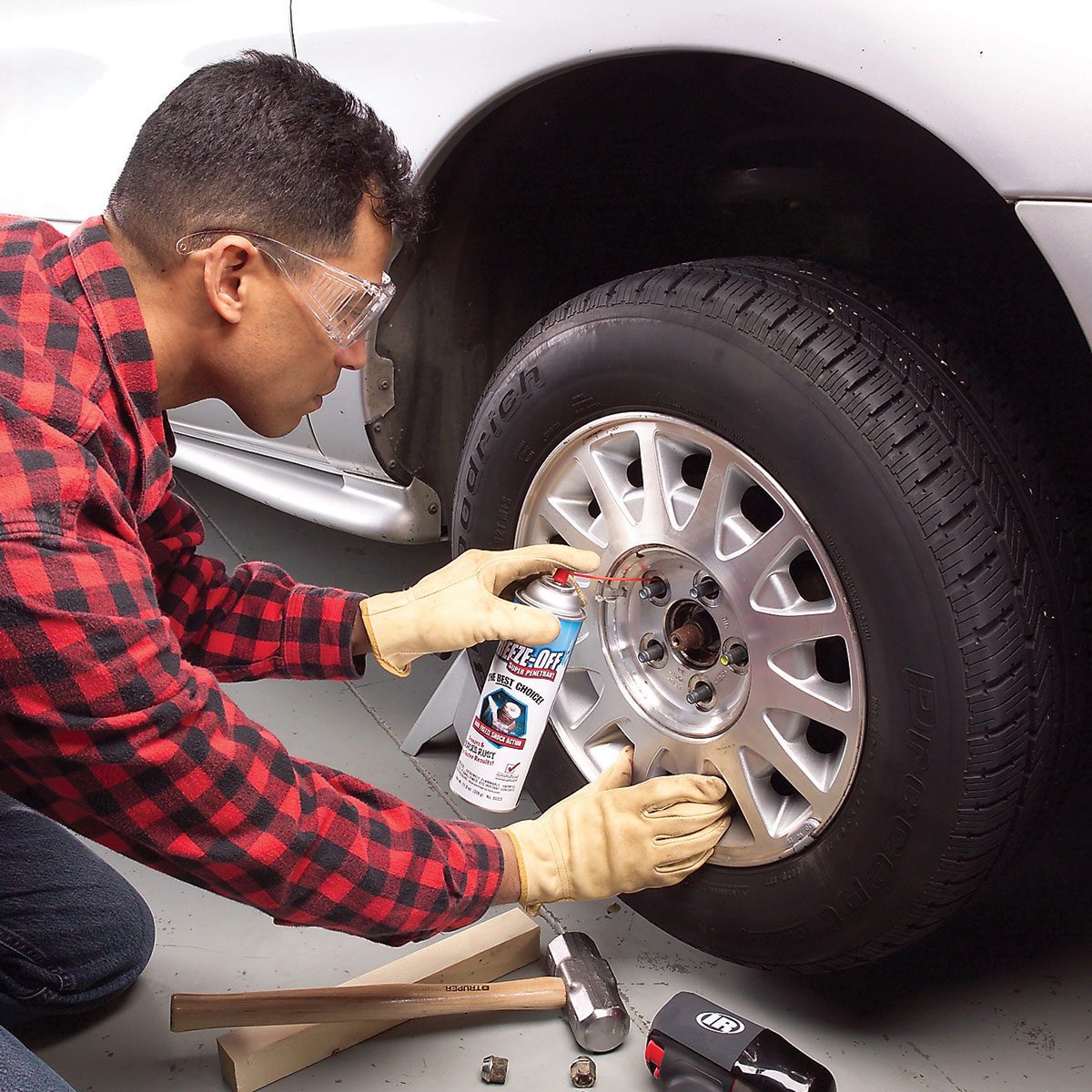 Spraying on nuts of tire