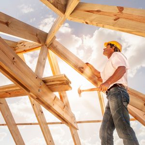 man building house framing roof sunshine