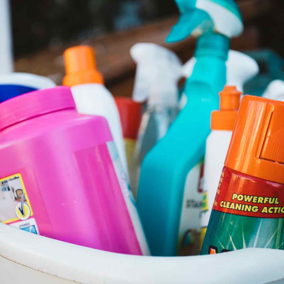 A-basket-full-of-cleaning-products-with-the-words-powerful-cleaning-action-on-show